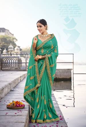 Newly Updated Designer Vichitra Thread Embroidery & Moti with Lace Work Saree