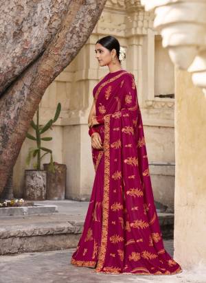 Newly Updated Designer Vichitra Thread Embroidery & Moti with Lace Work Saree