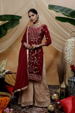 New & Latest Designer Chinon Zari with Sequince Embroidered Plazzo Suit