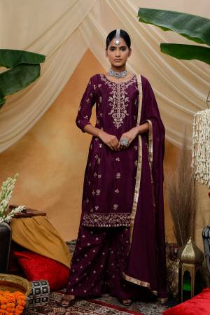 New & Latest Designer Chinon Zari with Sequince Embroidered Plazzo Suit
