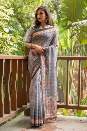 Latest Designer Soft Linen Cotton Digital Printed Saree with Blouse