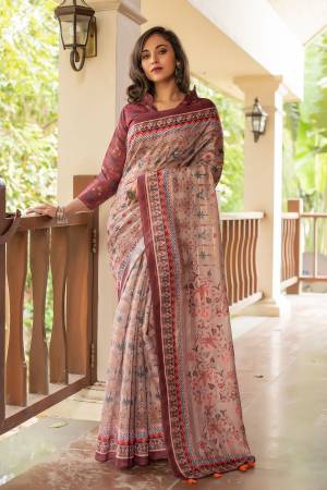 Latest Designer Soft Linen Cotton Digital Printed Saree with Blouse