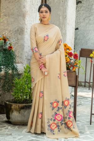 Latest Designer Pure Linen Resham Woven Butti Work Saree with Blouse