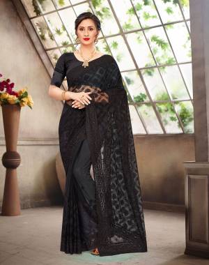 Designer Net Heavy Resham Embroidery with Moti & Stone Work Saree with Blouse