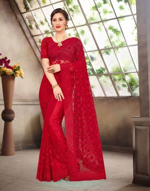 Designer Net Heavy Resham Embroidery with Moti & Stone Work Saree with Blouse