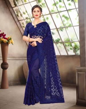 Designer Net Heavy Resham Embroidery with Moti & Stone Work Saree with Blouse