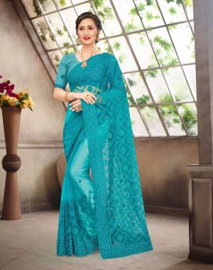 Designer Net Heavy Resham Embroidery with Moti & Stone Work Saree with Blouse