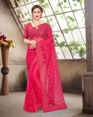 Designer Net Heavy Resham Embroidery with Moti & Stone Work Saree with Blouse