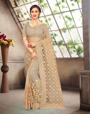 Designer Net Heavy Resham Embroidery with Moti & Stone Work Saree with Blouse