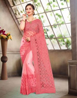 Designer Net Heavy Resham Embroidery with Moti & Stone Work Saree with Blouse