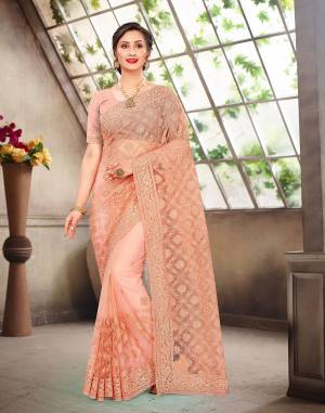 Designer Net Heavy Resham Embroidery with Moti & Stone Work Saree with Blouse