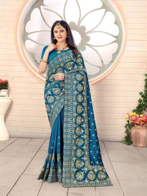 Designer Heavy Jari Embroidery Work with Heavy Stone Work Blouse Saree