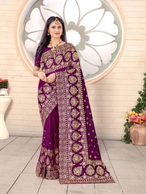 Designer Heavy Jari Embroidery Work with Heavy Stone Work Blouse Saree