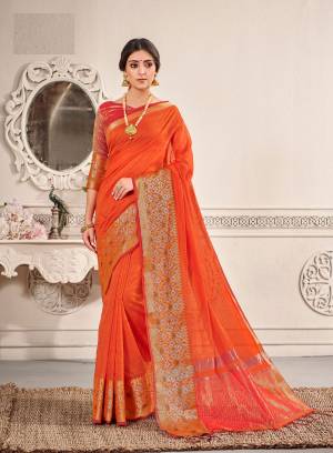 Beautiful Weaving  with Small Tassels Chanderi Cotton Saree with Blouse