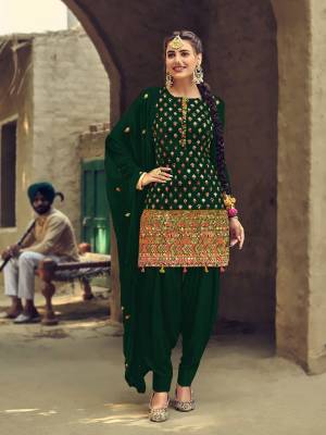 Exclusive Faux Georgette Sequins with Embroidery work semi-stitched patiala suit