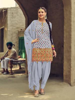 Exclusive Faux Georgette Sequins with Embroidery work semi-stitched patiala suit