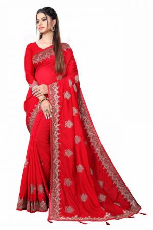 Best Designer Embroidery Vichitra Saree with Blouse
