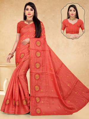 Beautiful Designer Floral Embroidery With Lace Work Silk Saree with Blouse