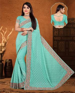 Latest Designer Embroidery With Siroski Work Georgette Saree with Blouse