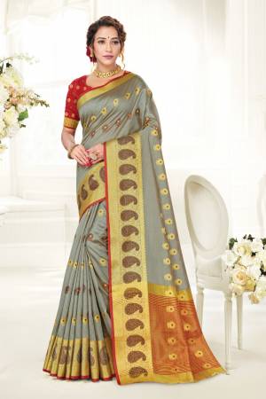 Designer Weaving Jacquard Cotton Handloom Saree with Blouse