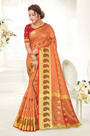 Designer Weaving Jacquard Cotton Handloom Saree with Blouse