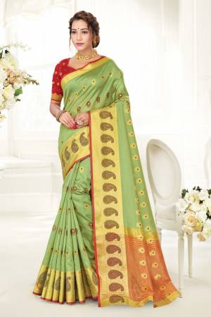 Designer Weaving Jacquard Cotton Handloom Saree with Blouse