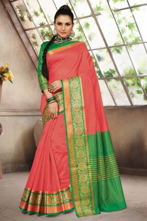 Beautiful Designer Weaving Jacquard Cotton Handloom Saree with Blouse