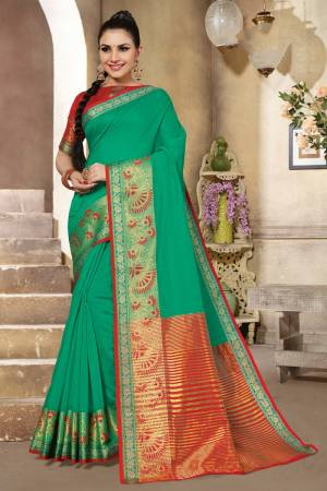 Beautiful Designer Weaving Jacquard Cotton Handloom Saree with Blouse