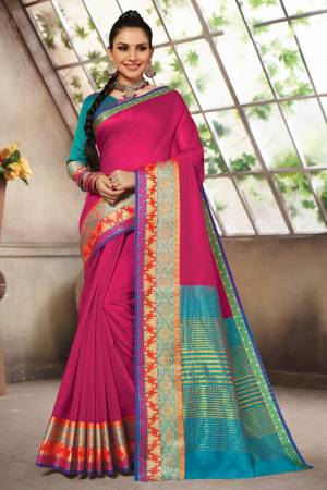 Beautiful Designer Weaving Jacquard Cotton Handloom Saree with Blouse