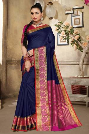 Beautiful Designer Weaving Jacquard Cotton Handloom Saree with Blouse