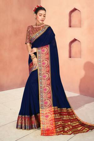 Designer Weaving Jacquard Cotton Handloom Saree with Blouse