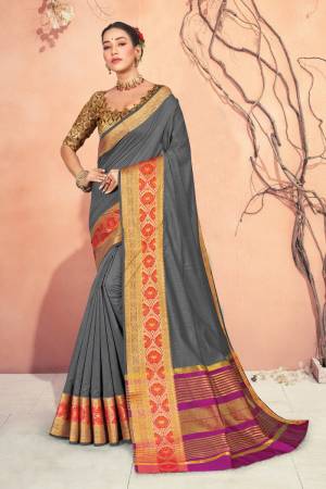 Designer Weaving Jacquard Cotton Handloom Saree with Blouse