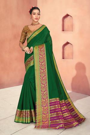 Designer Weaving Jacquard Cotton Handloom Saree with Blouse