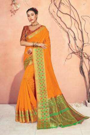 Designer Weaving Jacquard Cotton Handloom Saree with Blouse