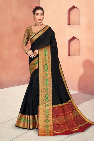 Designer Weaving Jacquard Cotton Handloom Saree with Blouse