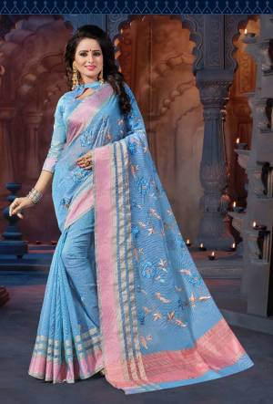 Exclusive Designer Floral Embroidery Supernet Saree with Blouse