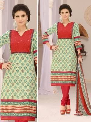 Beautiful Designer Printed With Mirror Work Pure Cotton Unstitched Dress Material