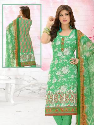 Beautiful Designer Printed With Mirror Work Pure Cotton Unstitched Dress Material