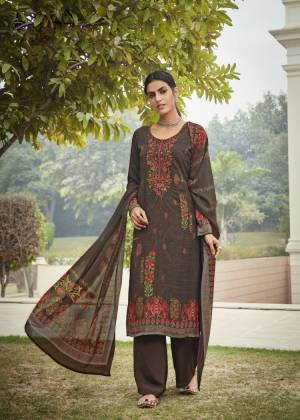 Designer Print with Embroidery & Stone Work French Crepe Unstitched Dress Material