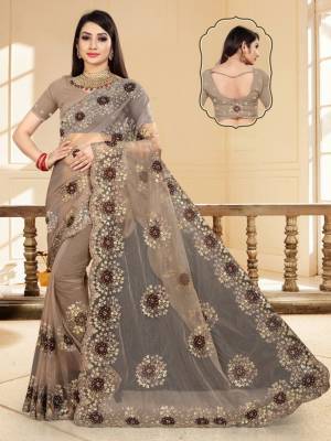 Beautiful Designer Embroidery With Lace Work Net Saree with Blouse