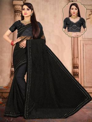 Beautiful Designer Embroidery With Lace Work Net Saree with Blouse