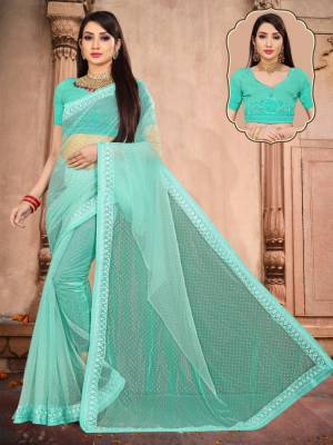 Beautiful Designer Embroidery With Lace Work Net Saree with Blouse