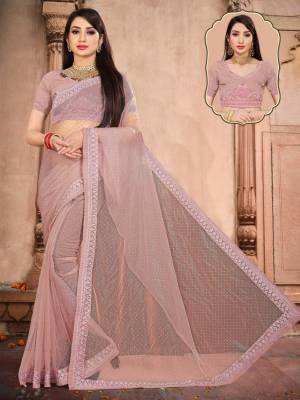 Beautiful Designer Embroidery With Lace Work Net Saree with Blouse