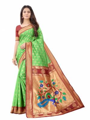 Designer Paithani Weaving Work Soft Silk Saree with Blouse