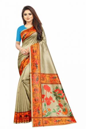 Beautiful Designer Printed Soft Raw Silk Saree with Blouse