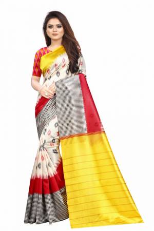 Beautiful Designer Printed Soft Raw Silk Saree with Blouse