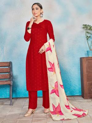 Beautiful Designer Foil Print Work Rayon Readymade Kurta Pant Dupatta