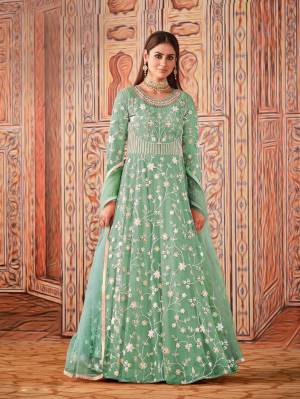 Designer Net with heavy Thread & Sequence Work Net Semi-Stitched Salwar Suit