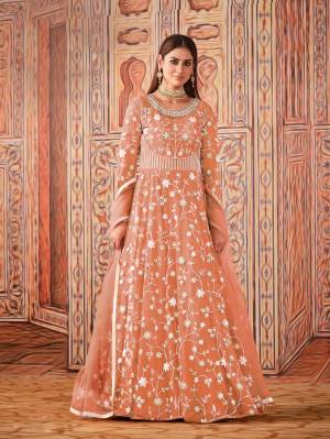 Designer Net with heavy Thread & Sequence Work Net Semi-Stitched Salwar Suit