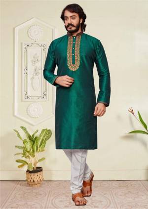 Traditional Indian Wear Long Kurta made from Art Silk and Cotton Pant